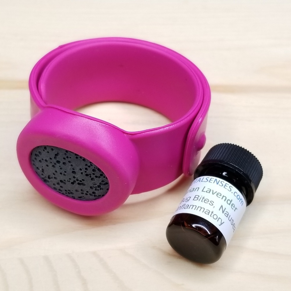 Fuschia Silicon & Black Lava Stone Slap Bracelet